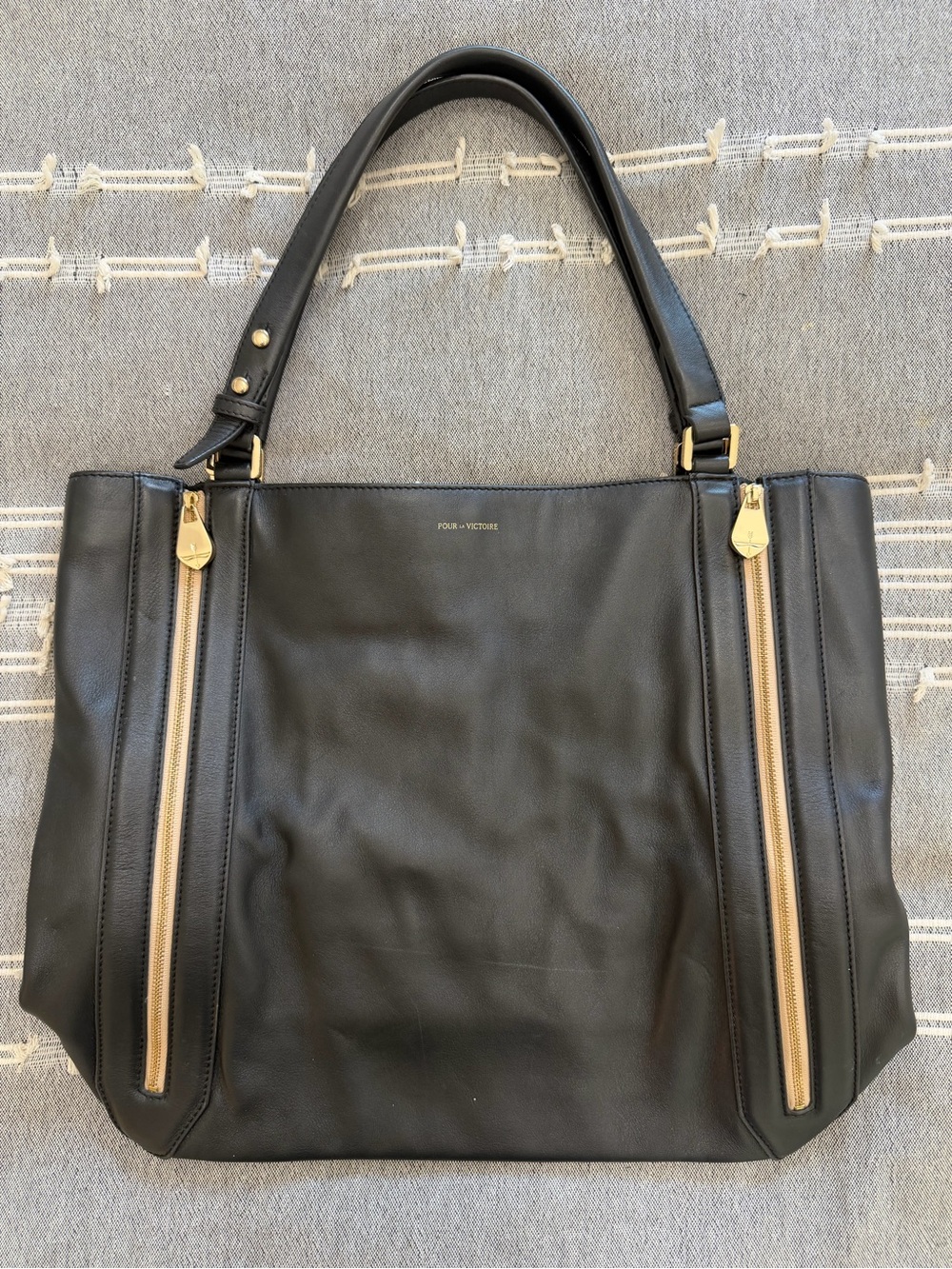Pour La Victoire Nouveau Large Expandable Black Leather Tote